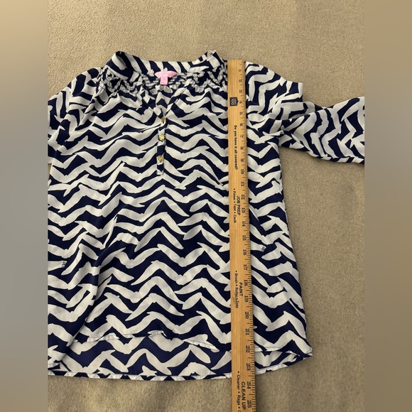 Lilly Pulitzer Silk Elsa Bird Motif Top Blouse Blue White Women XS Gold Buttons - Picture 6 of 8